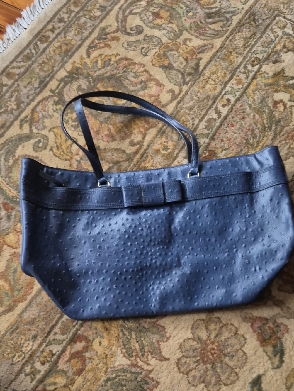 NWT Kate Spade Navy Faux-Ostrich Tote Bag with Bow Accent